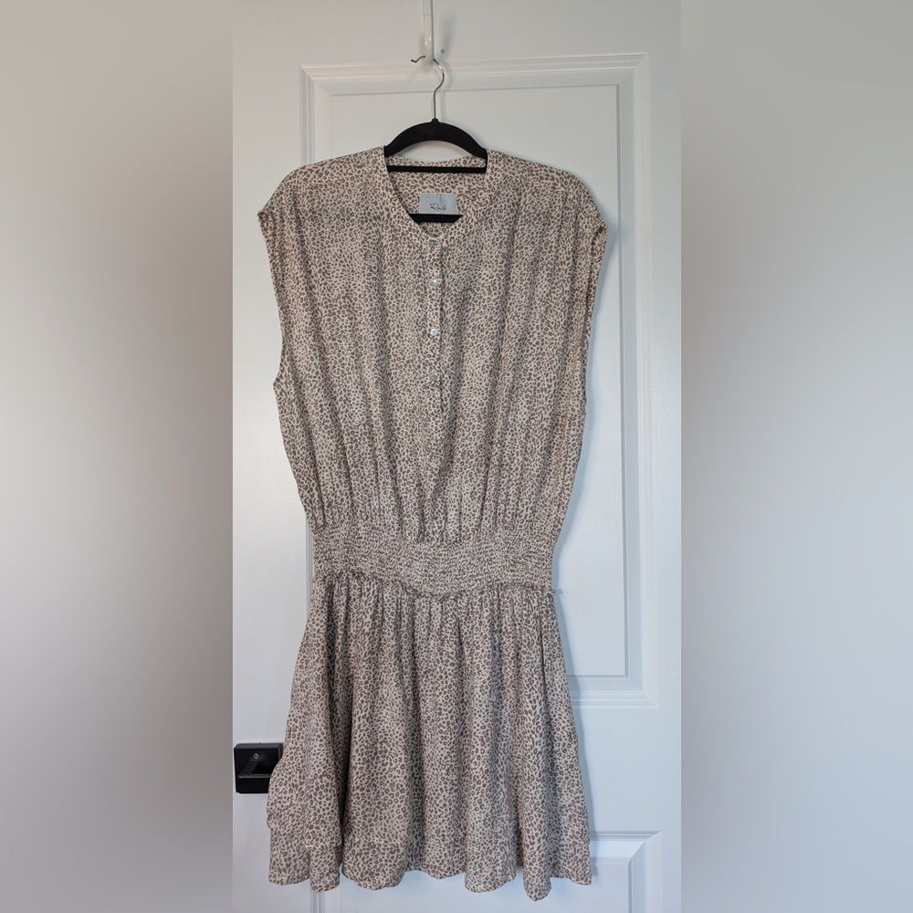 Rails Angelina Sand Cheetah Print Sleeveless Smocked Waist Mini Dress Size XL